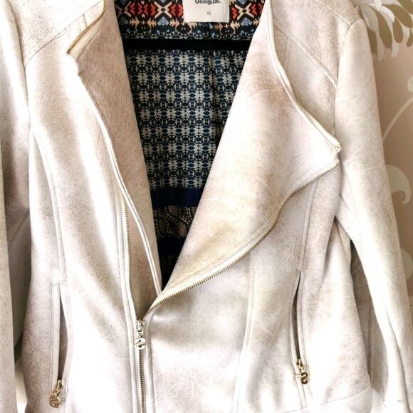 🇪🇸Desigual 46 off-white vegan edgy spring leather Biker jacket - Picture 6 of 8